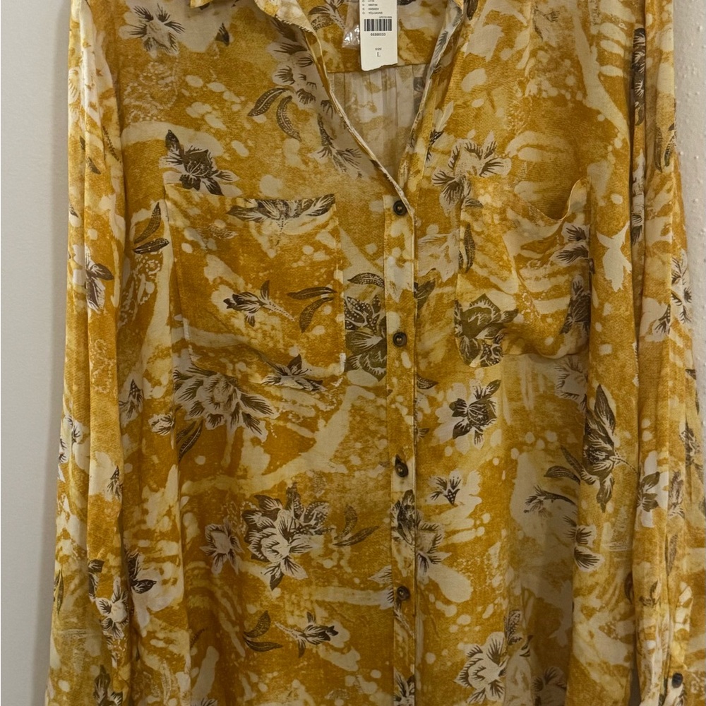 Anthropologie Yellow Floral Button-Up Blouse